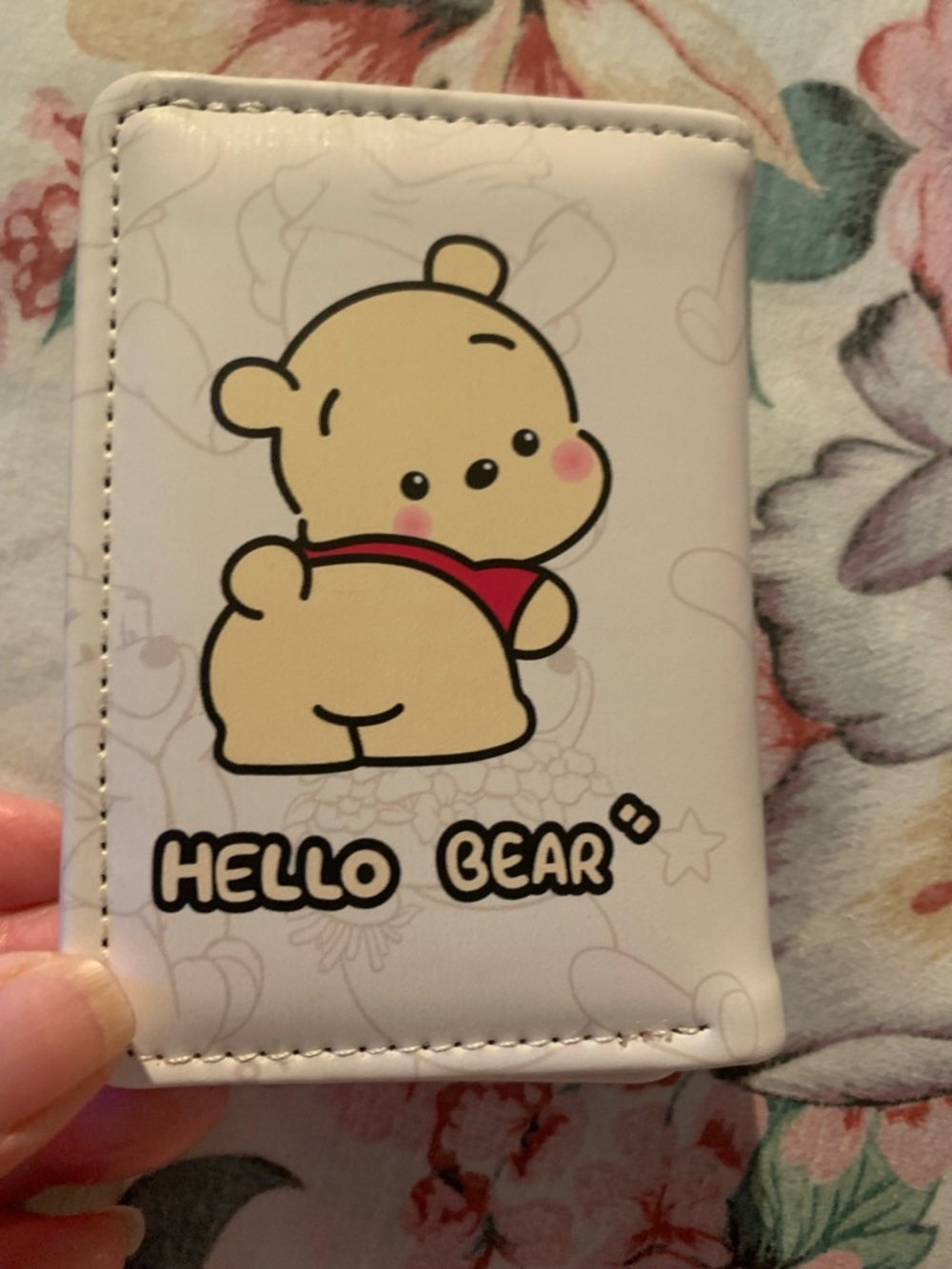 Hello Bear Cute White Card Holder Wallet